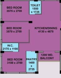 Floor plan of 3 BHK 1210 Sq. Ft. Apartment in Mayfair Housing Symphony, Kolkata