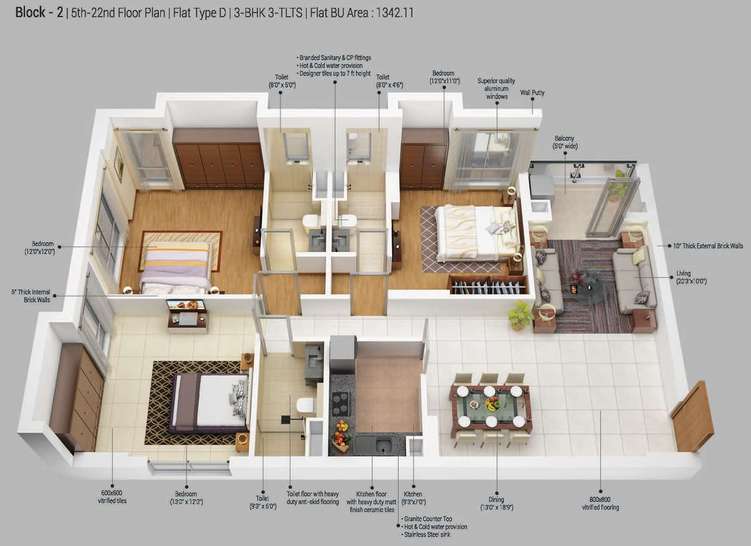 merlin 5th avenue apartment 3bhk 1342sqft 1