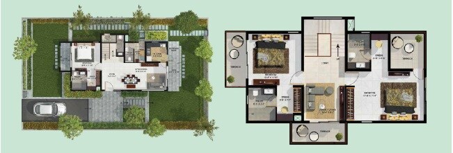 Floor plan of 3 BHK 1255 Sq. Ft. Villa in Merlin Aquaville, Kolkata