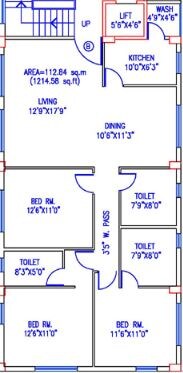Floor plan of 3 BHK 1615 Sq. Ft. Apartment in Merlin Ekta, Kolkata