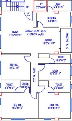 Floor plan of 3 BHK 2015 Sq. Ft. Apartment in Merlin Ekta, Kolkata