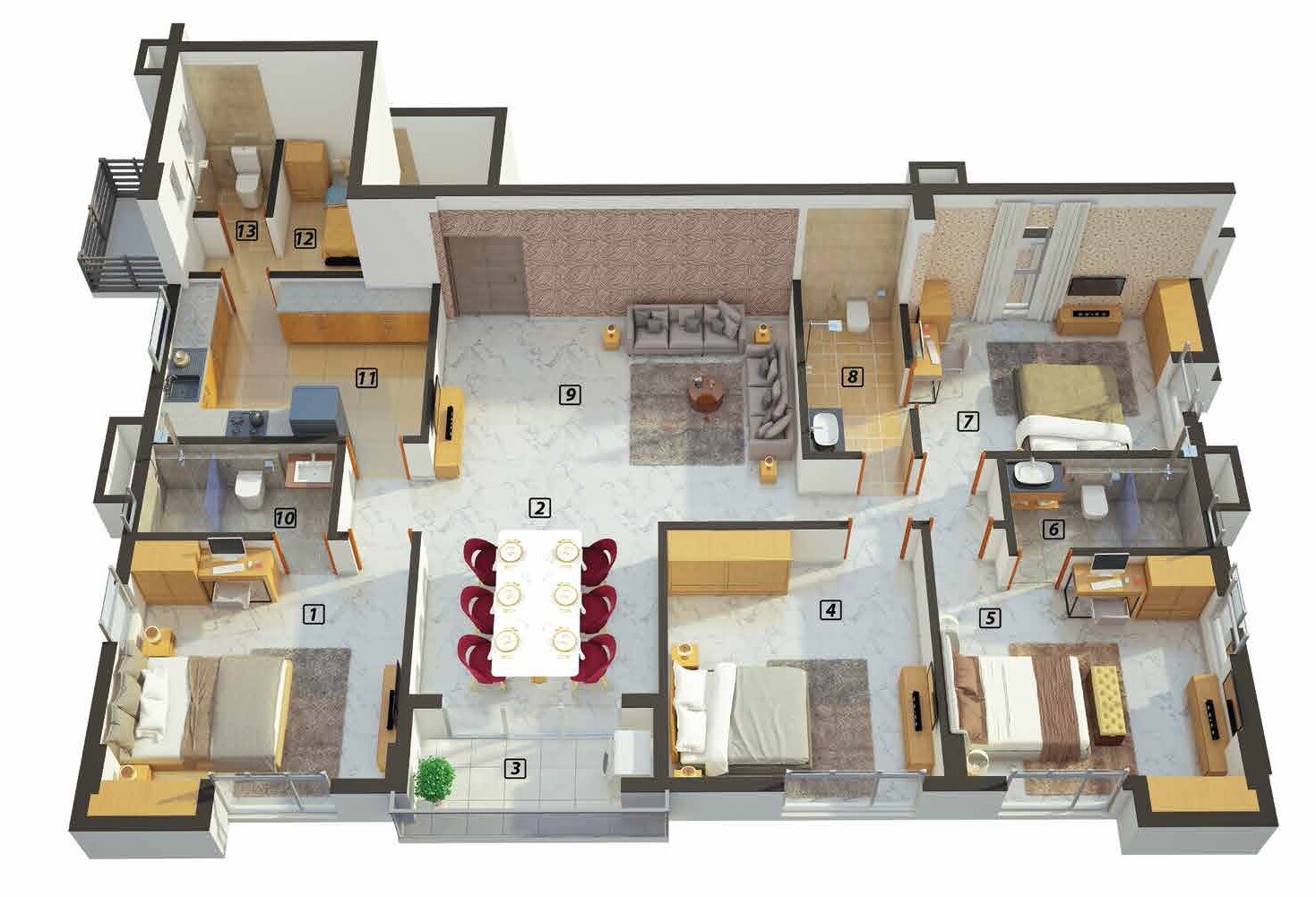 Floor plan of 4 BHK 1485 Sq. Ft. Apartment in Merlin Identity, Kolkata