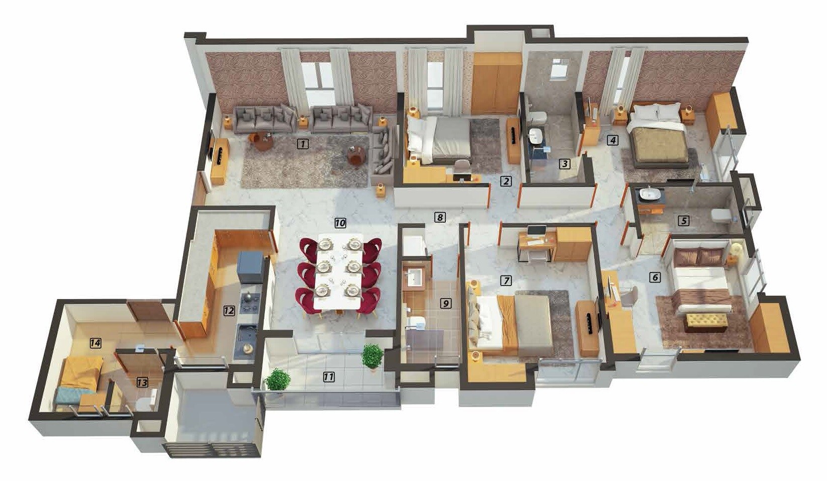 Floor plan of 4 BHK 1624 Sq. Ft. Apartment in Merlin Identity, Kolkata