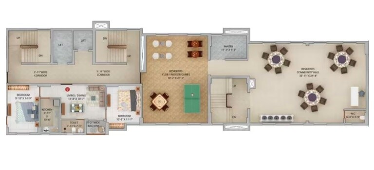 Floor plan of 2 BHK 601 Sq. Ft. Apartment in Merlin Iris, Kolkata