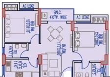 Floor plan of 2 BHK 941 Sq. Ft. Apartment in Merlin Legacy, Kolkata