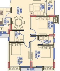 Floor plan of 3 BHK 1827 Sq. Ft. Apartment in Merlin Legacy, Kolkata