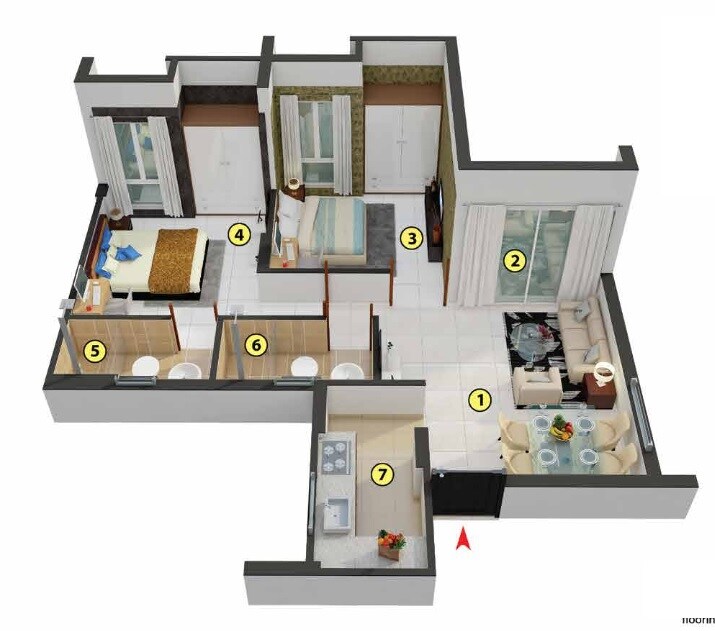 Floor plan of 2 BHK 624 Sq. Ft. Apartment in Merlin Next, Kolkata