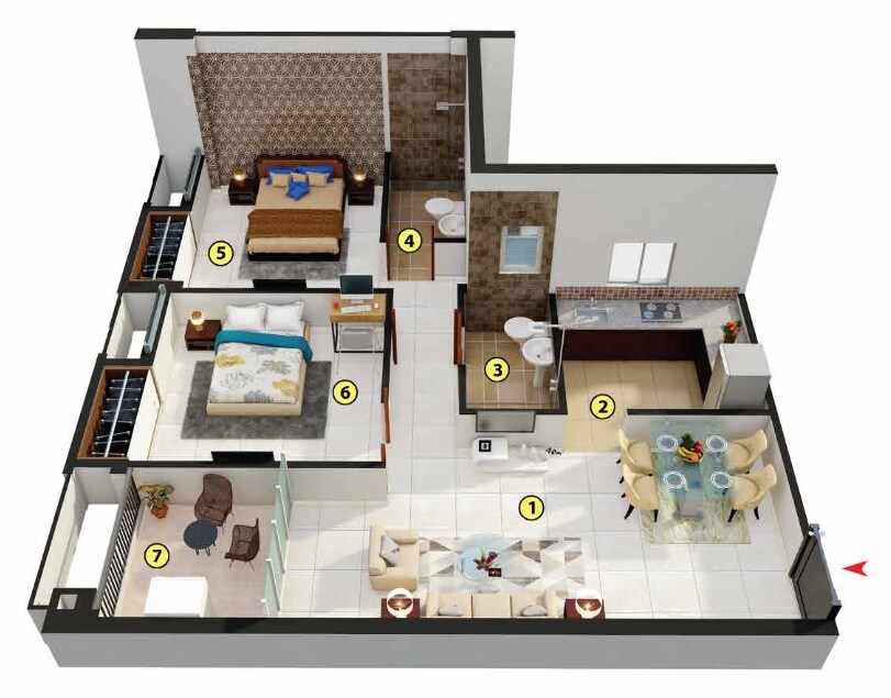 Floor plan of 2 BHK 737 Sq. Ft. Apartment in Merlin Next, Kolkata