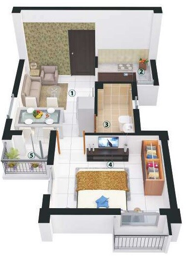 Floor plan of 1 BHK 350 Sq. Ft. Apartment in Merlin Oikyo, Kolkata