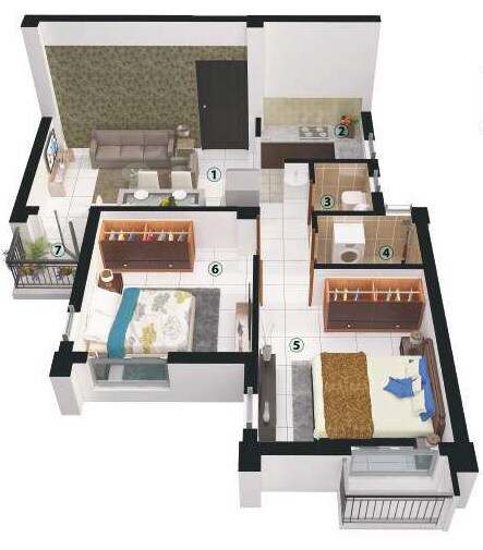 Floor plan of 2 BHK 502 Sq. Ft. Apartment in Merlin Oikyo, Kolkata