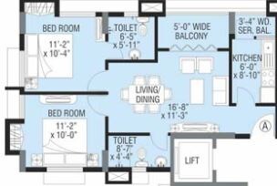 Floor plan of 2 BHK 915 Sq. Ft. Apartment in Merlin Paradise, Kolkata