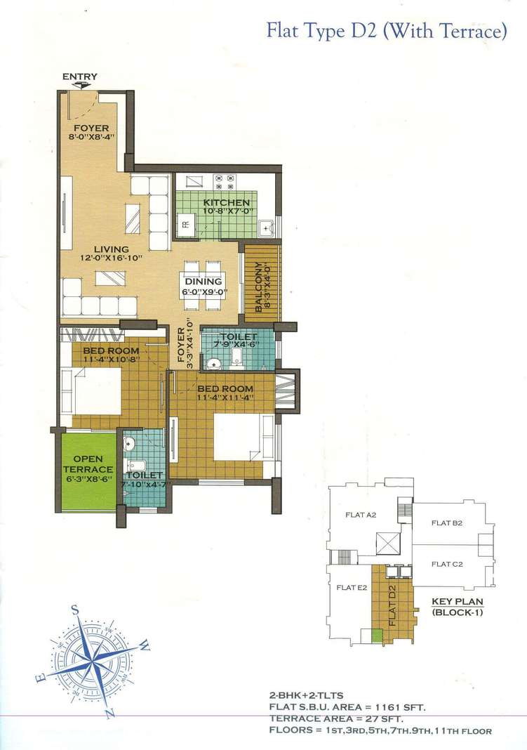 merlin regalia apartment 2bhk terrace 1161sqft 1