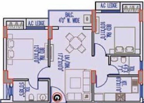 Floor plan of 2 BHK 1025 Sq. Ft. Apartment in Merlin Regency, Kolkata