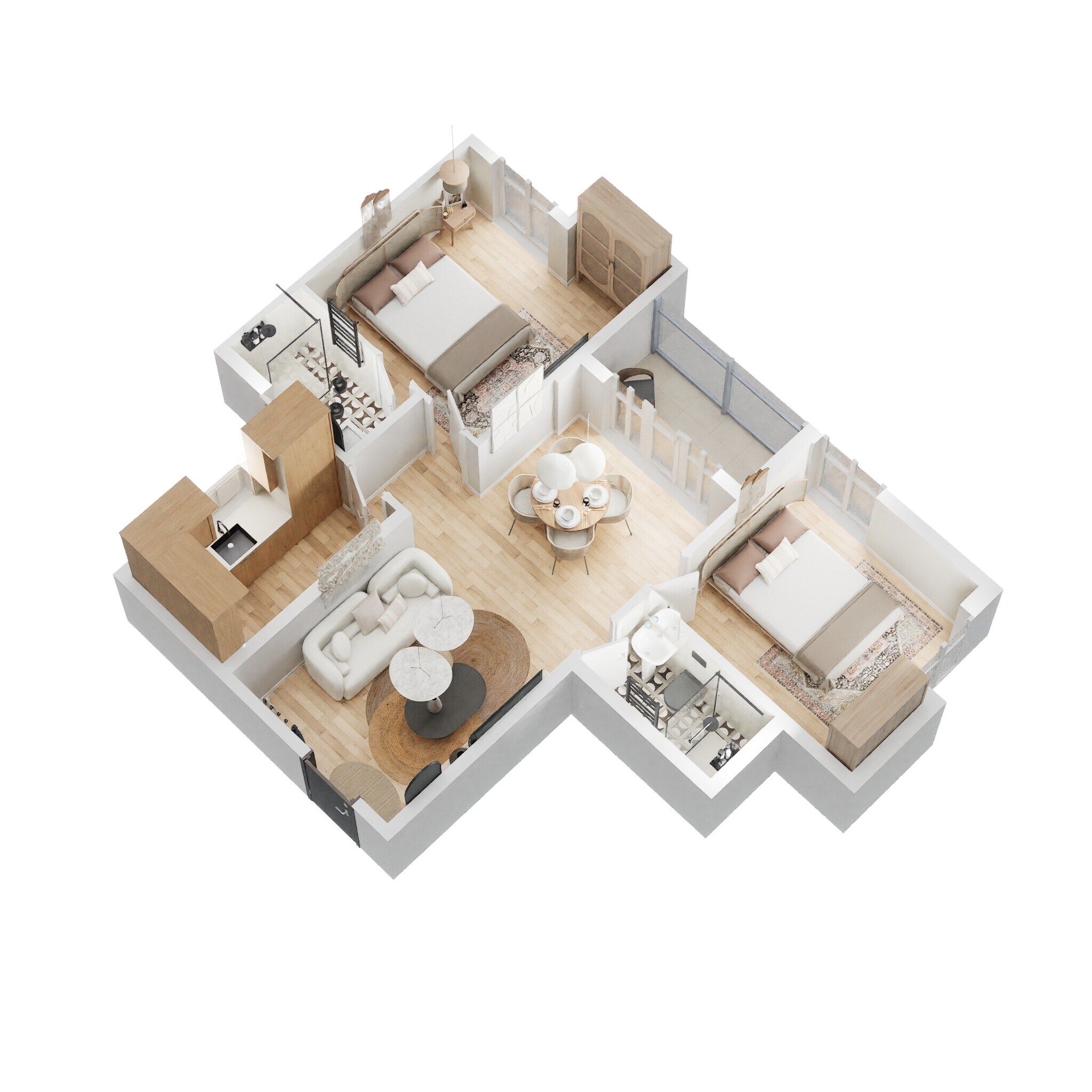 Floor plan of 2 BHK 736 Sq. Ft. Apartment in Merlin Serenia, Kolkata