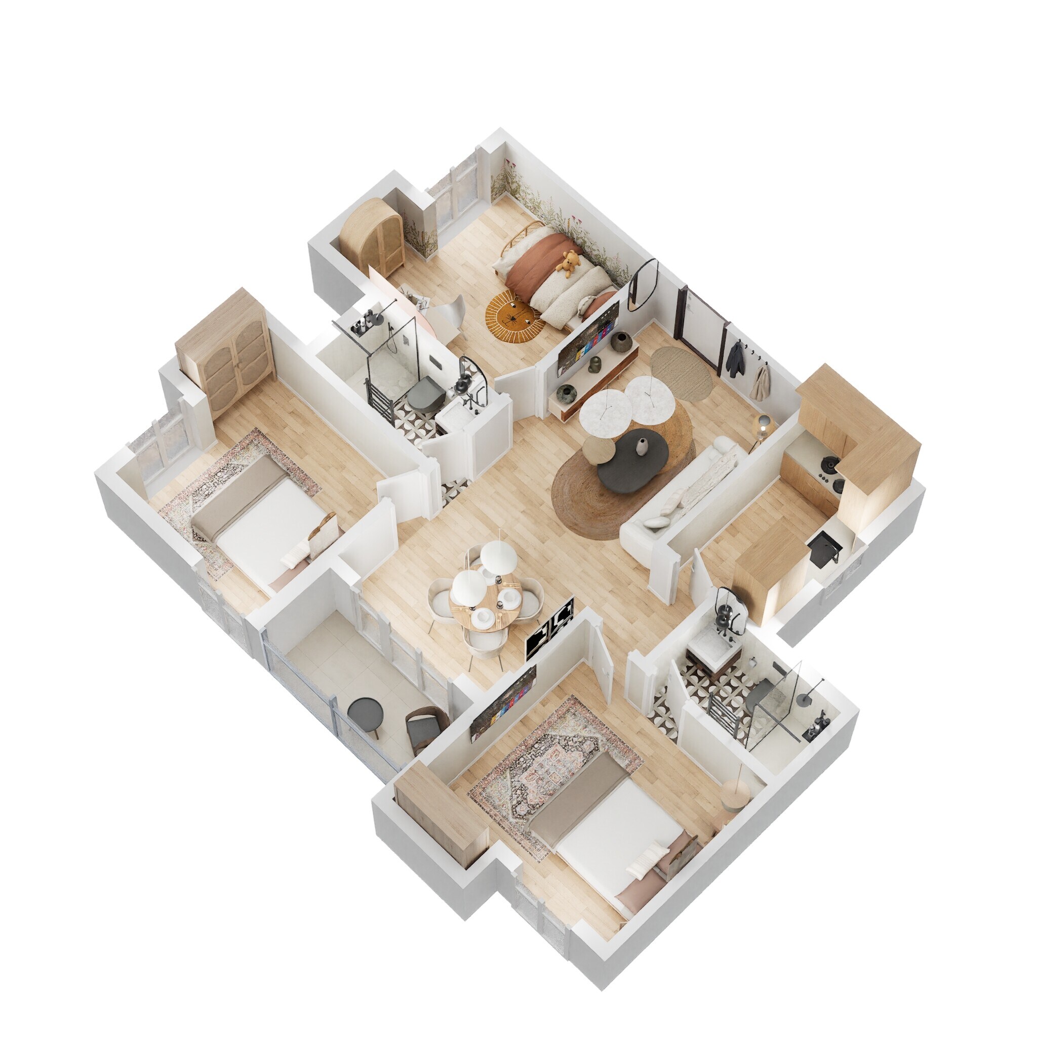Floor plan of 3 BHK 862 Sq. Ft. Apartment in Merlin Serenia, Kolkata