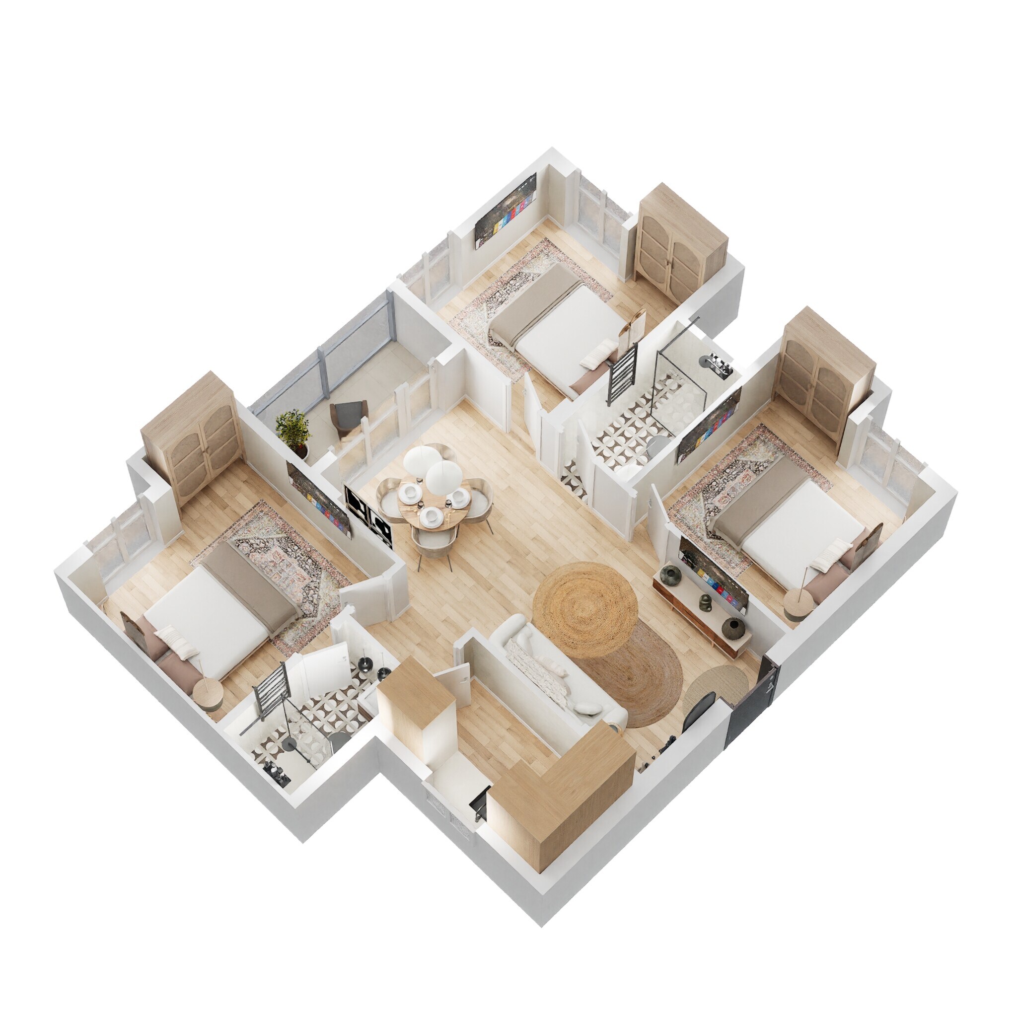 Floor plan of 4 BHK 1454 Sq. Ft. Apartment in Merlin Serenia, Kolkata