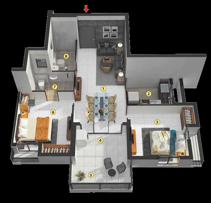 Floor plan of 2 BHK 538 Sq. Ft. Apartment in Merlin Skygaze, Kolkata