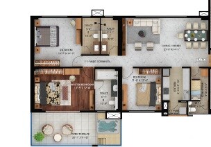 Floor plan of 3 BHK 1469 Sq. Ft. Apartment in Merlin The Fourth, Kolkata