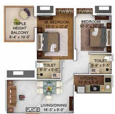 Floor plan of 2 BHK 694 Sq. Ft. Apartment in Merlin The One, Kolkata