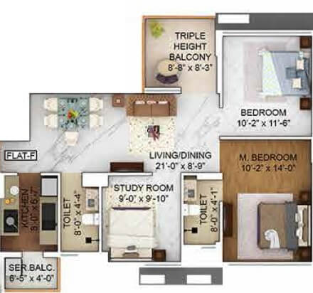 Floor plan of 2 BHK 835 Sq. Ft. Apartment in Merlin The One, Kolkata