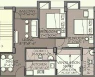 Floor plan of 2 BHK 821 Sq. Ft. Apartment in Merlin Vasundharaa, Kolkata