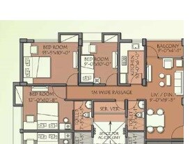 Floor plan of 3 BHK 1179 Sq. Ft. Apartment in Merlin Vasundharaa, Kolkata
