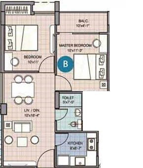 Floor plan of 2 BHK 640 Sq. Ft. Apartment in Merlin Waterfront, Kolkata