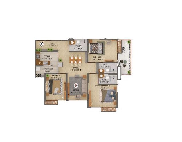 Floor plan of 3 BHK 1321 Sq. Ft. Apartment in Merlin X, Kolkata