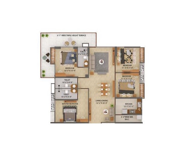 Floor plan of 4 BHK 1541 Sq. Ft. Apartment in Merlin X, Kolkata
