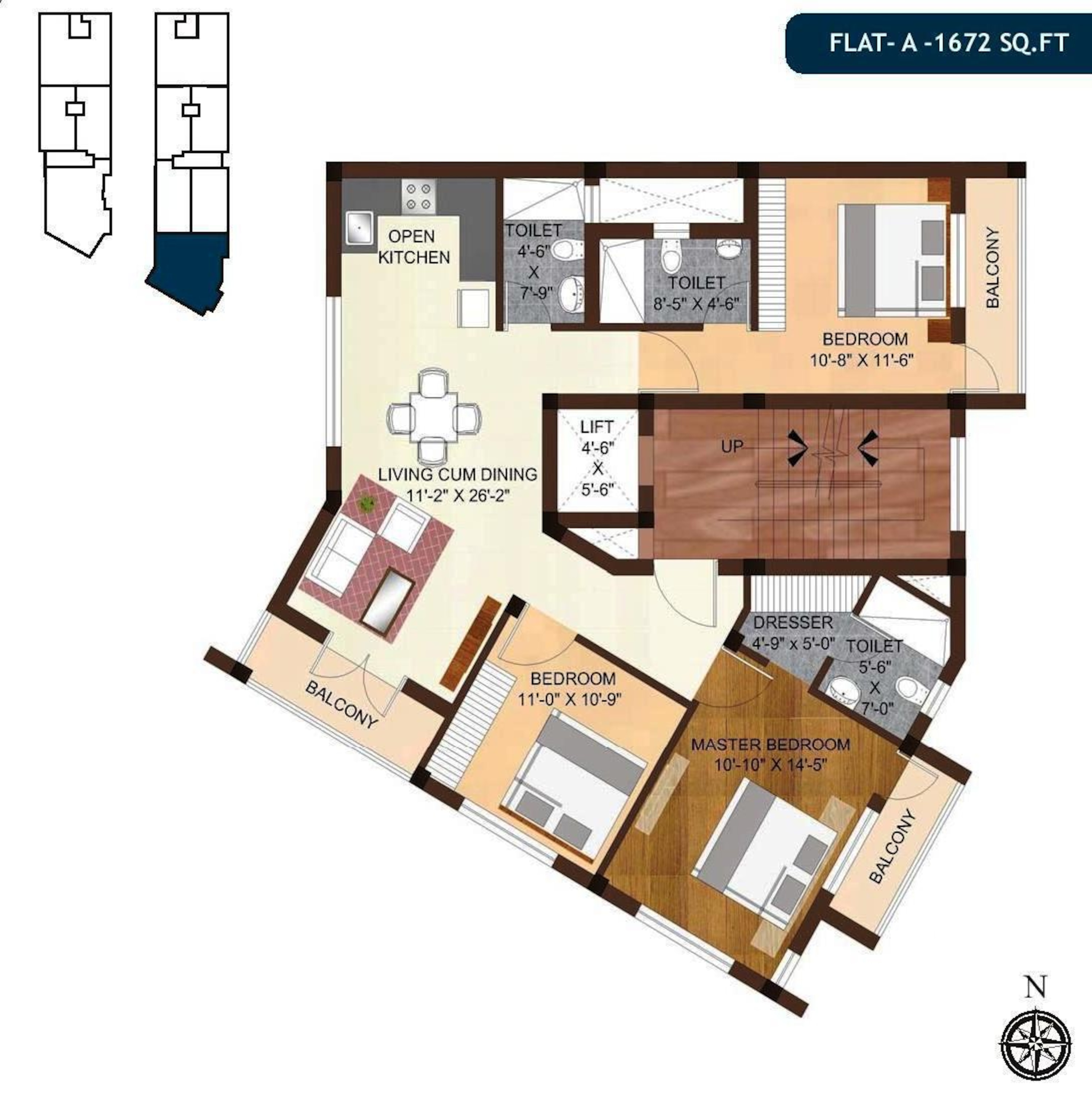 mounthill breeze apartment 3bhk 1672sqft