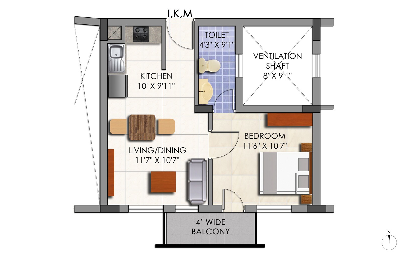 Floor plan of 2 BHK 660 Sq. Ft. Apartment in Mounthill Essence, Kolkata