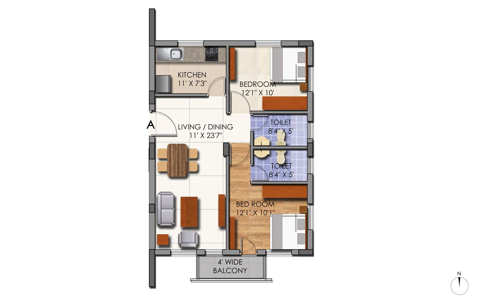 Floor plan of 2 BHK 1420 Sq. Ft. Apartment in Mounthill Essence, Kolkata