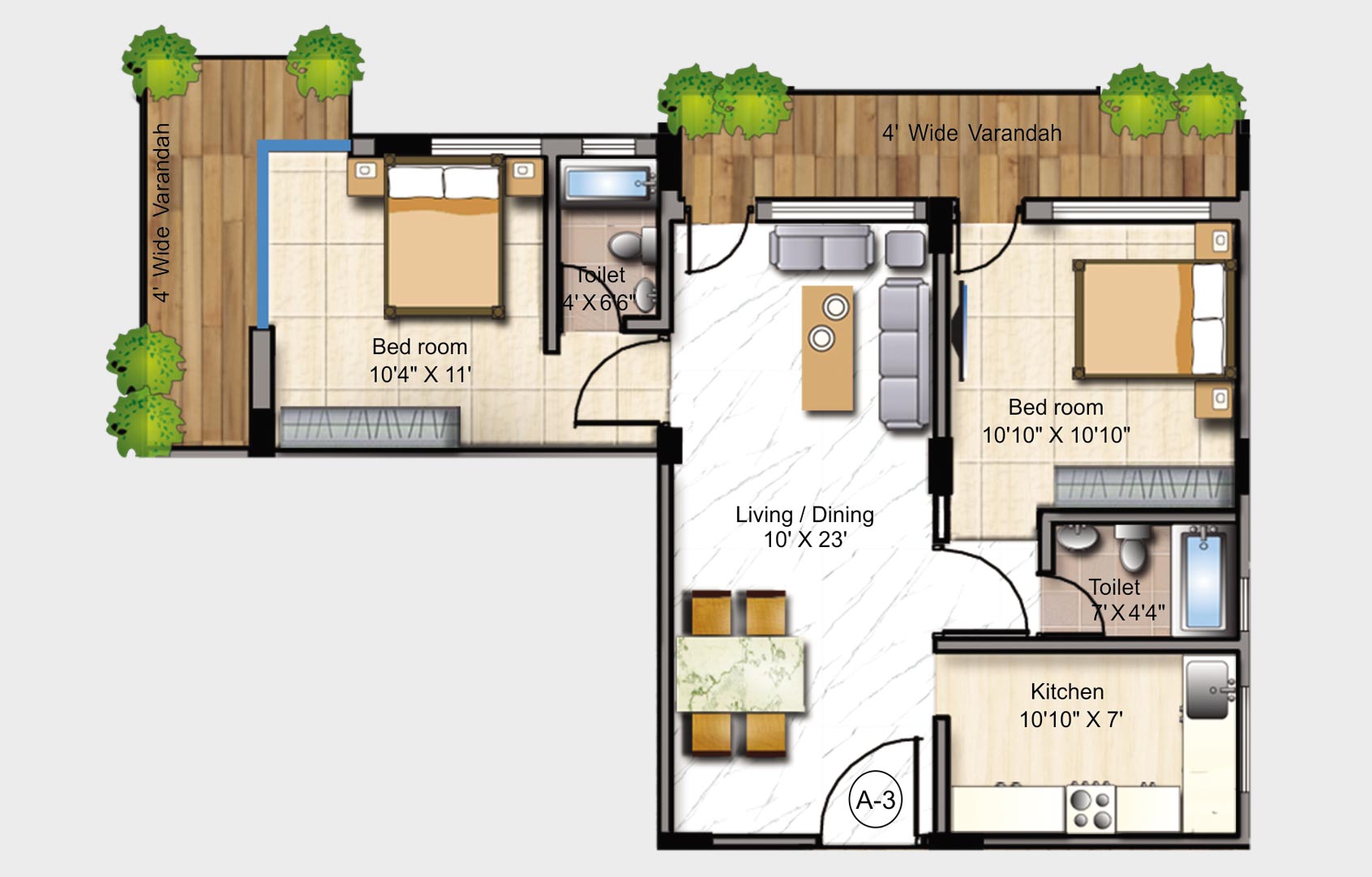 Floor plan of 2 BHK 1310 Sq. Ft. Apartment in Mounthill Fussion, Kolkata