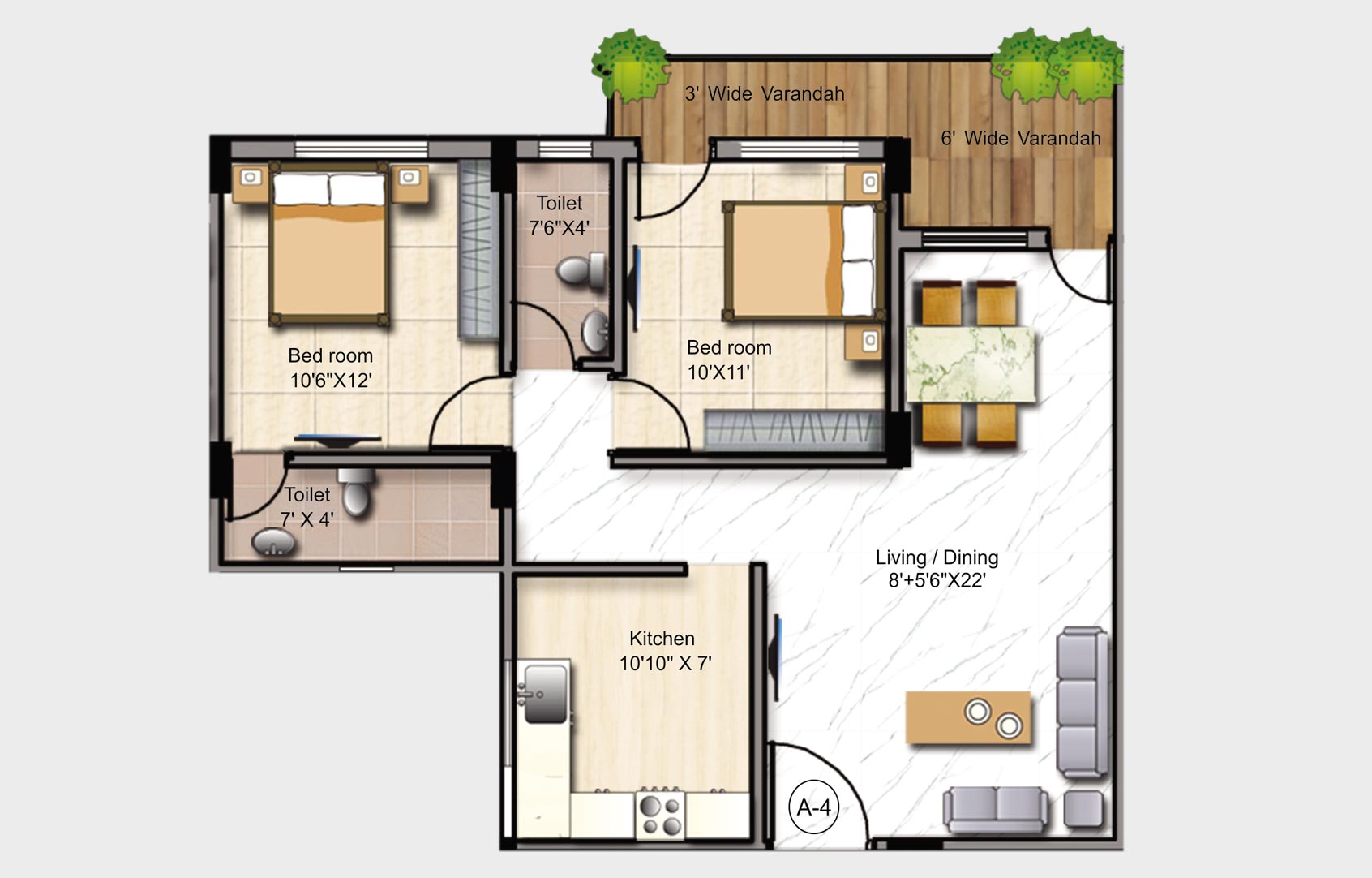 Floor plan of 2 BHK 1445 Sq. Ft. Apartment in Mounthill Fussion, Kolkata