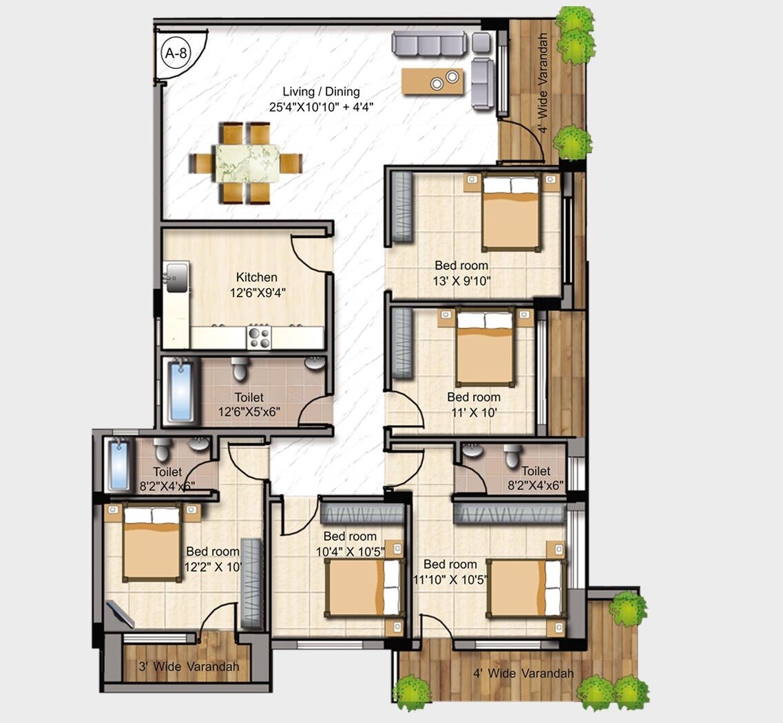 Floor plan of 5 BHK 2509 Sq. Ft. Apartment in Mounthill Fussion, Kolkata