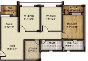 Floor plan of 3 BHK 1604 Sq. Ft. Apartment in Mounthill Fussion Courtyard, Kolkata