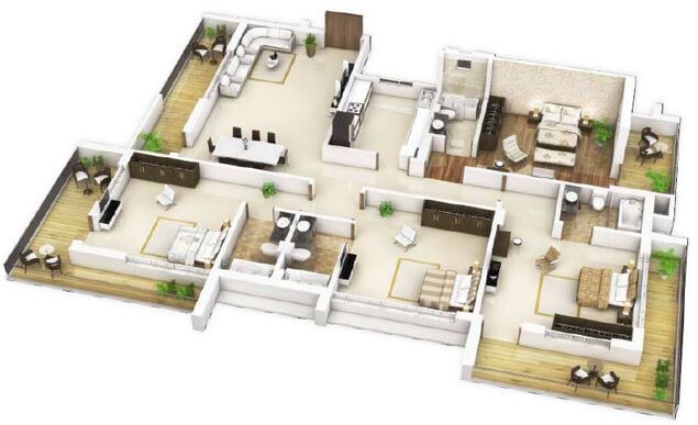 Floor plan of 4 BHK 2168 Sq. Ft. Apartment in Mounthill Fussion Courtyard, Kolkata