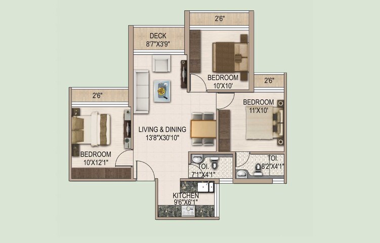 mounthill north grande apartment 3bhk 1231sqft