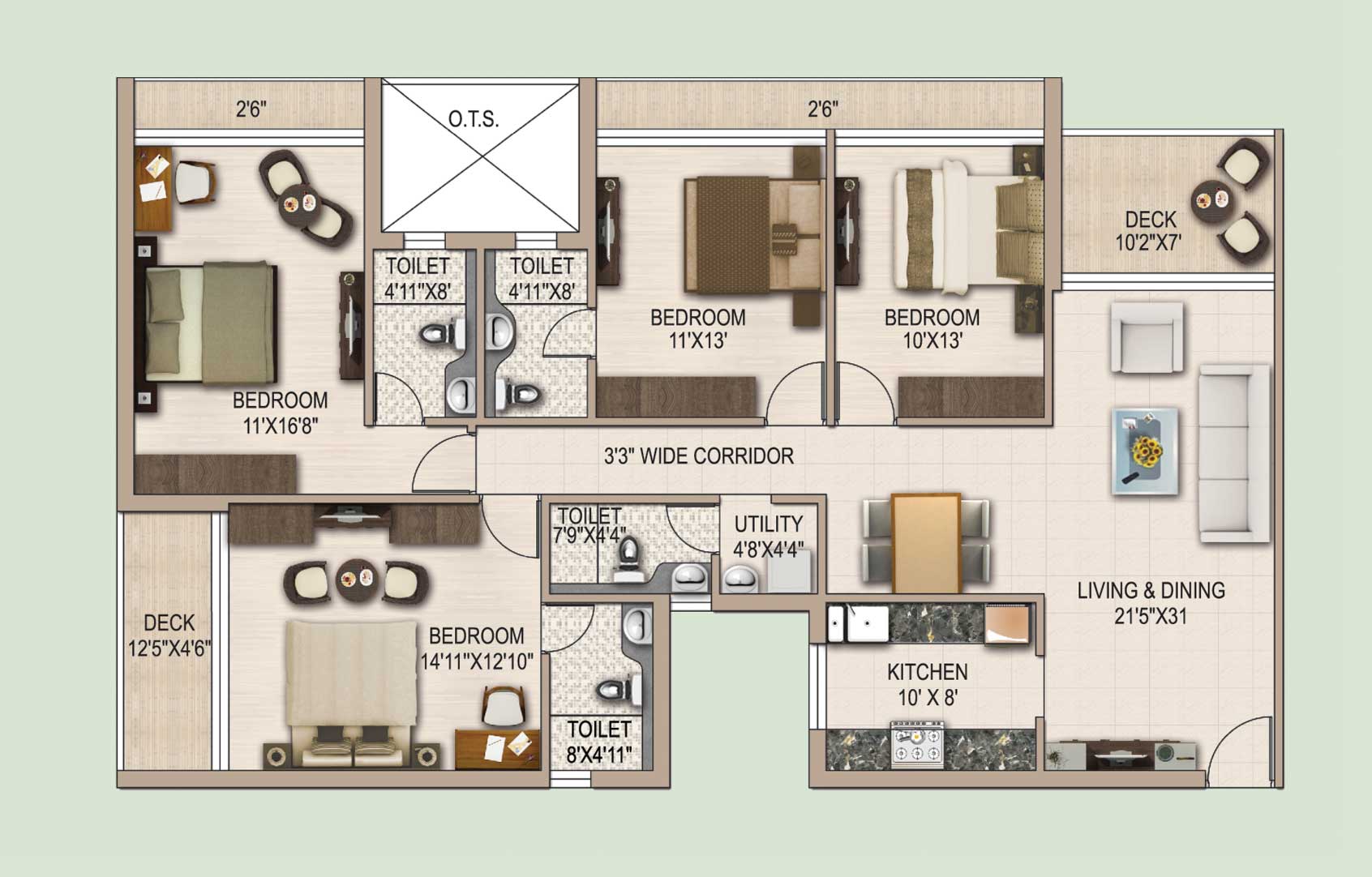 4 BHK 2311 Sq. Ft. Apartment