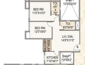 Floor plan of 2 BHK 938 Sq. Ft. Apartment in Mounthill The Pyramid, Kolkata