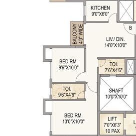 Floor plan of 2 BHK 969 Sq. Ft. Apartment in Mounthill The Pyramid, Kolkata