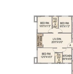 Floor plan of 3 BHK 1207 Sq. Ft. Apartment in Mounthill The Pyramid, Kolkata