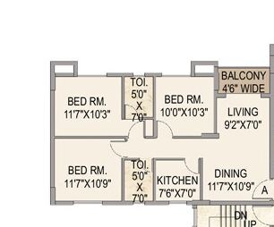 Floor plan of 3 BHK 1225 Sq. Ft. Apartment in Mounthill The Pyramid, Kolkata