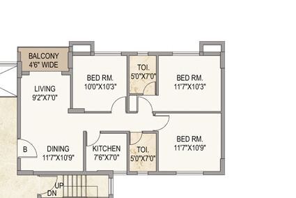 Floor plan of 3 BHK 1234 Sq. Ft. Apartment in Mounthill The Pyramid, Kolkata