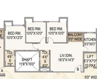 Floor plan of 3 BHK 1254 Sq. Ft. Apartment in Mounthill The Pyramid, Kolkata