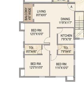 Floor plan of 3 BHK 1300 Sq. Ft. Apartment in Mounthill The Pyramid, Kolkata