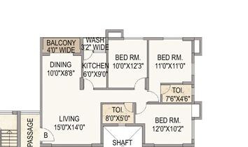 Floor plan of 3 BHK 1481 Sq. Ft. Apartment in Mounthill The Pyramid, Kolkata
