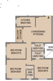 Floor plan of 3 BHK 1401 Sq. Ft. Apartment in Mounthill The Rain Forest, Kolkata