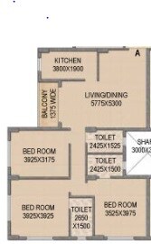 Floor plan of 3 BHK 1444 Sq. Ft. Apartment in Mounthill The Rain Forest, Kolkata
