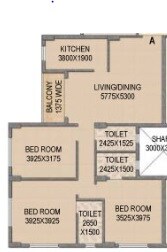 Floor plan of 3 BHK 1457 Sq. Ft. Apartment in Mounthill The Rain Forest, Kolkata